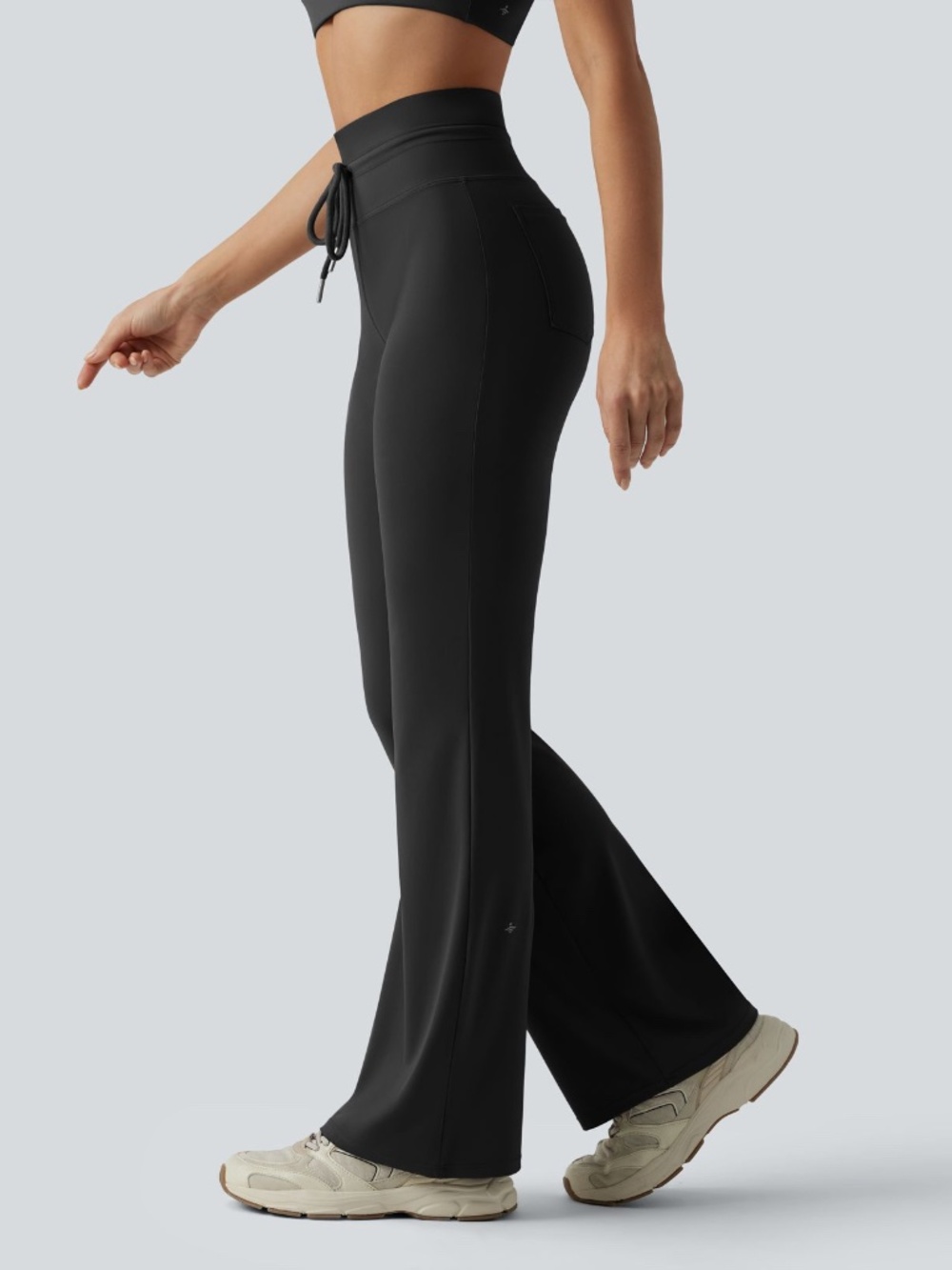 Halara High Waisted Drawstring Plain Flare Yoga Pants with Pockets